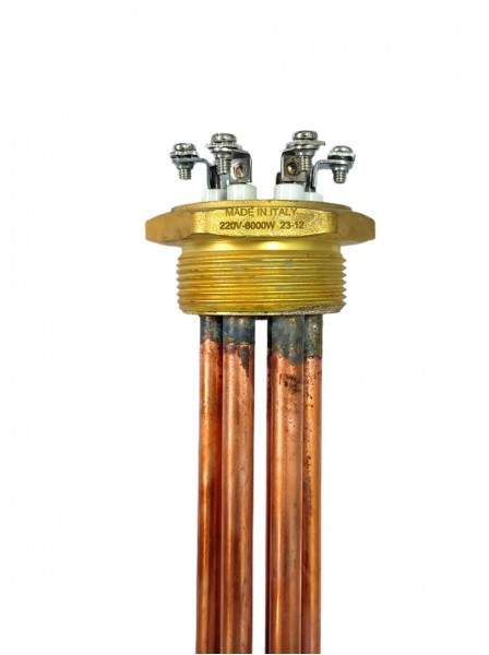 Блок ТЭН 6000W 220/400V - G1,5 (48мм), медь, L-43см, под винт