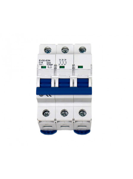 Автоматический выключатель ZOTA Ev30-63N 3P 6kA 16A C для котлов Lux, Smart, Solid, MK